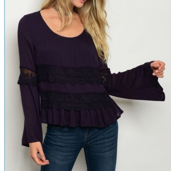 Purple top with bell sleeves - Picture 2 of 4